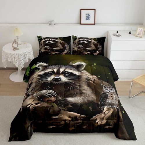Feelyou Cute Raccoon Comforter Set Toddler Size 3 Pieces for Girls Boys
