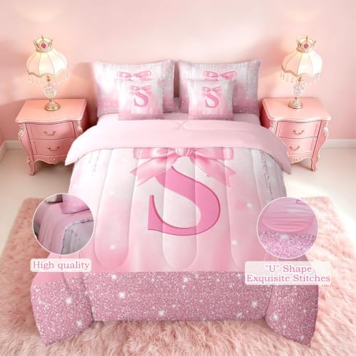 Feelyou Boys Girls Pink Bowknot 7 Pieces Bedding Set King Size