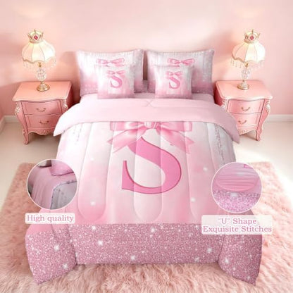 Feelyou Boys Girls Pink Bowknot 7 Pieces Bedding Set Full Size