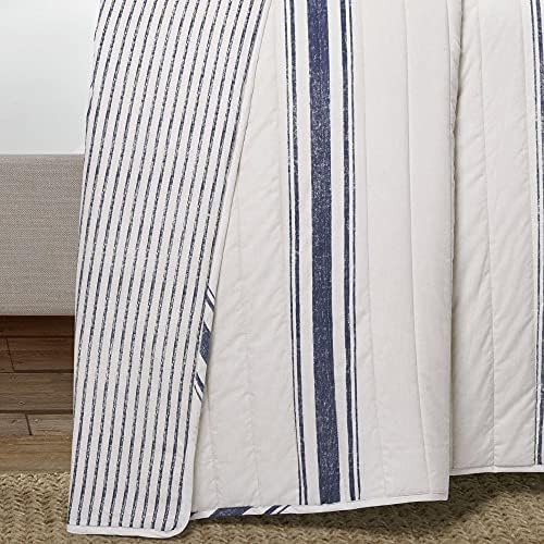 Lush Decor Farmhouse Stripe Reversible Cotton Quilt King Size 3 Piece Set Navy - Farmhouse Bedding Set King Quilt - Striped Bedding