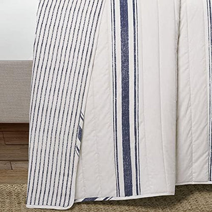 Lush Decor Farmhouse Stripe Reversible Cotton Quilt King Size 3 Piece Set Navy - Farmhouse Bedding Set King Quilt - Striped Bedding