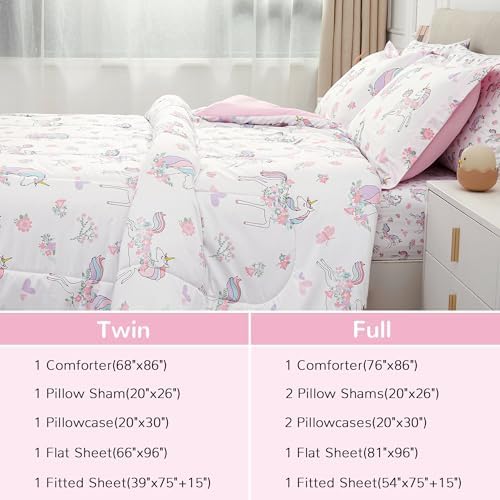 Viviland Kids Full Bedding Sets, Girls Comforter, White Unicorn