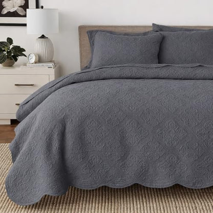 Cozy Line Home Fashions 100% Cotton Quilt Set, Grey, King, 3-Piece