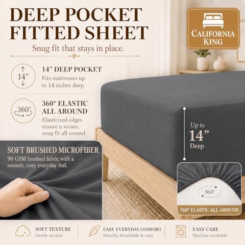 CozyLux California King Comforter Set Dark Grey- 7 Pieces Bed in a Bag