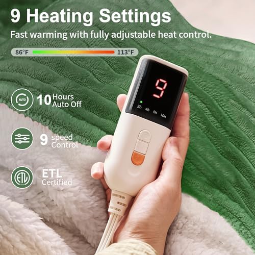 Texciting Heated Blanket Twin Size,Electric Blanket,ETL‑Cert,Emerald Green
