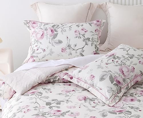 SLEEPBELLA Comforter Twin Size, 600 Thread Count Cotton White Print with Purple Flowers Reversible Comforter Sets, Down Alternative Bedding Set 2Pcs(Twin, Purple Floral)