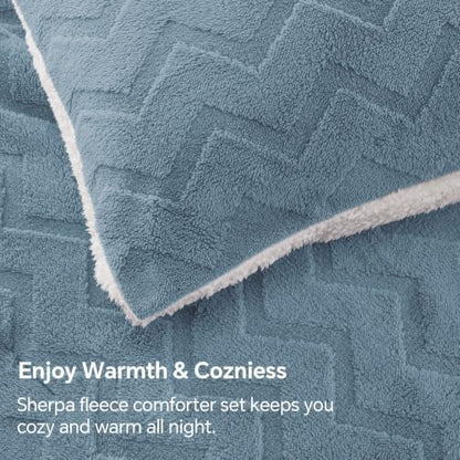 BEDELITE Fluffy Sherpa Queen Comforter Set,Blue Fog
