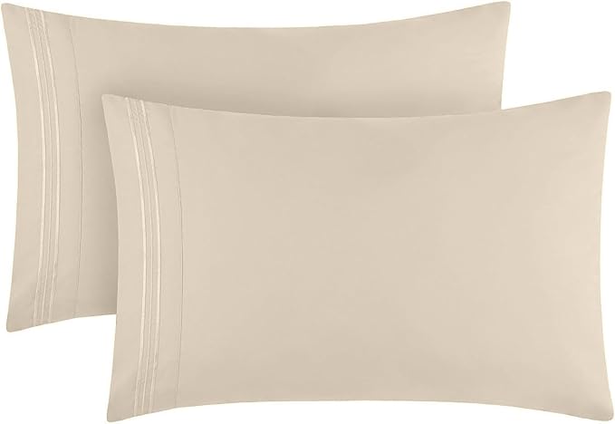 Mellanni Pillow Cases - Luxury, Extra Soft, Cooling Pillow Covers - 2 PC Iconic Collection Pillowcases - Envelope Closure (Standard/Queen 20" x 30", Beige)