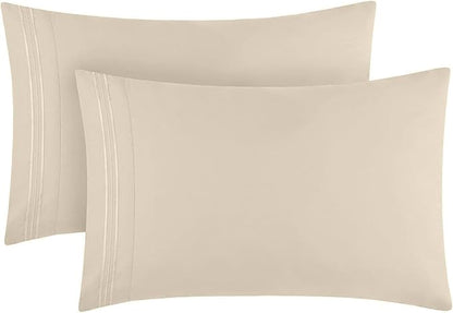 Mellanni Pillow Cases - Luxury, Extra Soft, Cooling Pillow Covers - 2 PC Iconic Collection Pillowcases - Envelope Closure (Standard/Queen 20" x 30", Beige)