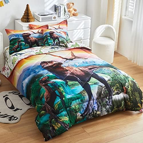 ADASMILE A & S Dinosaur Comforter Set Twin for Boys T-Rex Dino Bedding Sets