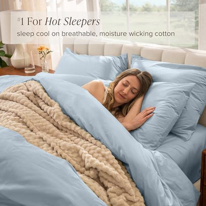 Bare Home 100% Organic Cotton Percale Duvet Cover Set (Queen, Winter Blue)