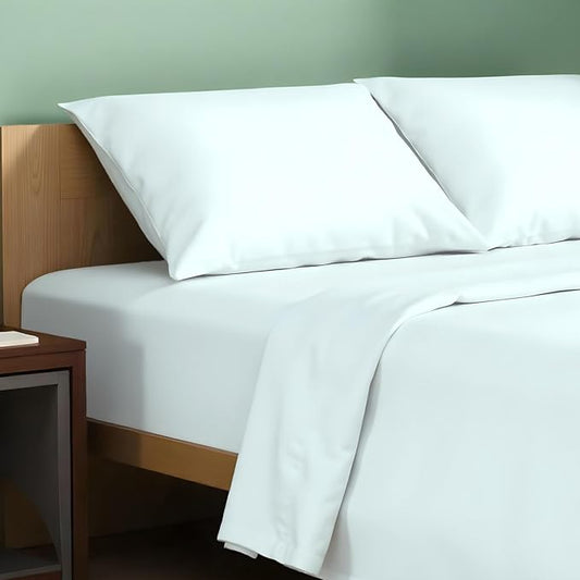 TEXAS LINEN CO. 100% Organic Cotton Sheets Twin Size - 3 PC Organic Cotton Percale Sheets Twin Set (Sea Foam), Soft, Cooling & Breathable Bedsheets, 16" Deep Pocket Hotel Bedding - GOTS Certified
