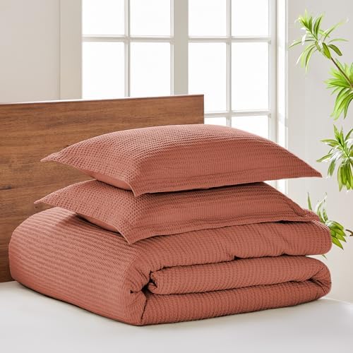 Levtex Home Cloud Waffle Twin/Twin XL Comforter Set (68x88in) with 1 Pillow Sham (26x20in) - Solid Waffle Cotton Texture - Adobe - 100% Cotton Twin Size Comforter Set - Soft, Pre-Washed