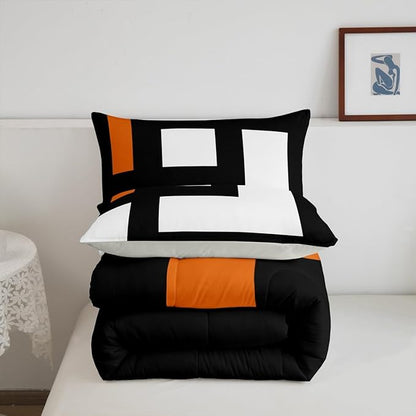 Erosebridal Blue Black and White Striped King Bedding Set Square Abstract Comforter Set for Adult Women Men Modern Geometric Stripes Bold Lines Bed Collections Minimalist Plaids Quilt Sets