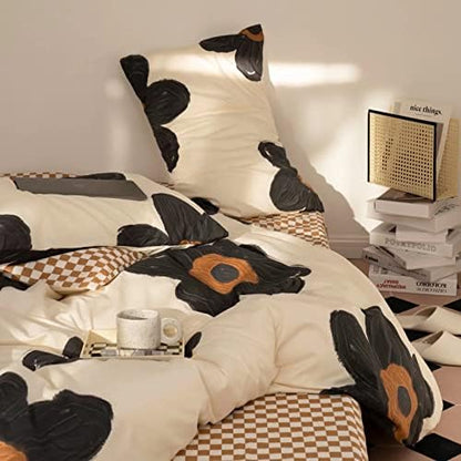 Wellboo Black Floral Comforter Sets Cal King Women Adults Botanical Bedding Comforters California King Boho Black Sunflower Quilts Large Flower Plant Blankets Teens Watercolor Garden Bohemian Bed