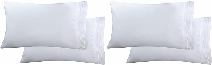 Elegant Comfort Luxury Ultra-Soft, Pillowcase Set - 1500 Premium Hotel Quality Microfiber Double Brushed - Wrinkle Resistant, Standard/Queen, White, 2 Count (Pack of 2)