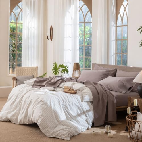 MooMee Sheet Set 100% Washed Cotton Linen-Like Extra Deep Pocket King