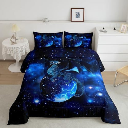 Feelyou Galaxy Dragon Bedding Set Queen Size for Boys Children Teens