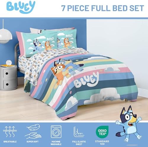 Bluey Bingo Full Size Comforter Set 7 Piece Soft Kids Bedding, Multi