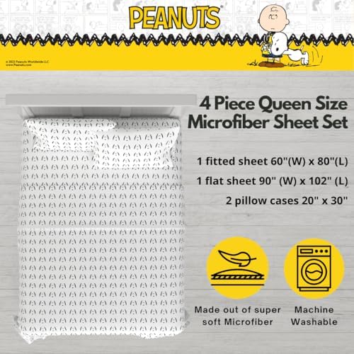 Peanuts Snoopy Bedding Super Soft Cozy Microfiber 4 Piece Queen Sheet Set, (Officially Licensed Product) By Franco