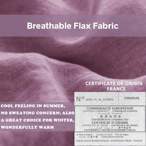 Simple&Opulence 100% French Flax Linen Duvet Cover Set with Embroidery Washed - 3 Pieces (1 Duvet Cover with 2 Pillow Shams) with Button Closure Soft Breathable Farmhouse - Purple, King Size