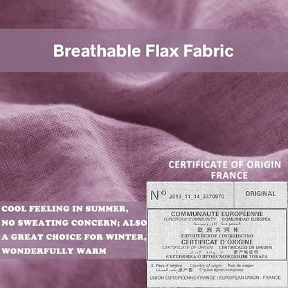 Simple&Opulence 100% French Flax Linen Duvet Cover Set with Embroidery Washed - 3 Pieces (1 Duvet Cover with 2 Pillow Shams) with Button Closure Soft Breathable Farmhouse - Purple, King Size
