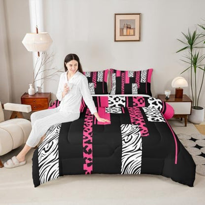 Feelyou Animal Print Leopard Zebra Comforter Set Queen Size Kids Boys