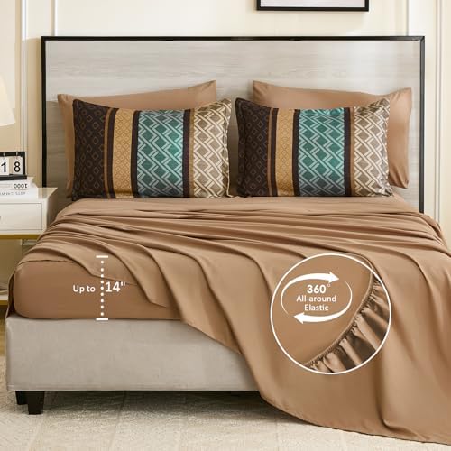 Cottolester Queen Comforter Set 7 Pieces,Boho Striped Bed in a Bag