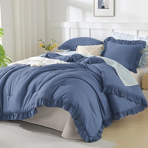 Andency Ocean Blue Queen Comforter Set, 3 Pcs Farmhouse Shabby Chic Bedding
