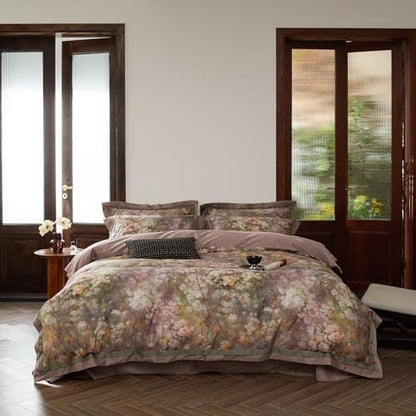 VM VOUGEMARKET Garden Flower Duvet Cover Set Queen,3 Pieces Pink Floral Duvet Cover with 2 Pillow Shams Smooth Silky Long Staple Cotton Bedding Set-Queen,90x90 Inch