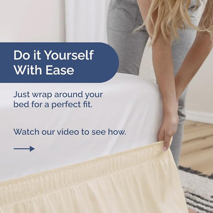 Wrap Around Dust Ruffle Bed Skirt - Off White - for Full Size Beds w/ 12 Inch Drop - Easy Fit Elastic Strap - Adjustable Pleated Bedskirt w/Brushed Fabric - Wrinkle Free - Women, Men, Kids & Teens