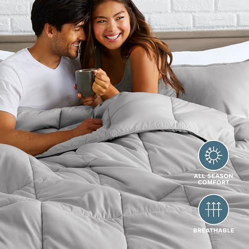 Bare Home Comforter Set - 1800 Ultra Soft (Oversized Queen, Light Grey)