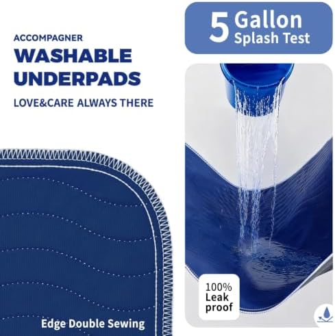 Accompagner Incontinence Bed Pads Washable Waterproof, Ultra-Absorbent Reusable Underpads for Diaper Changing, Nursing, Bedridden, Adults, Seniors, Kids and Dogs (Navy, 36"x54"(Pack of 2))