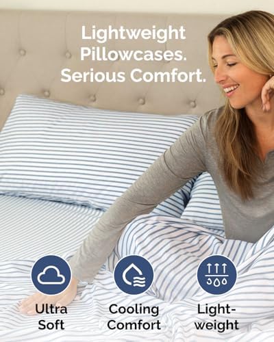 Queen Pillow Cases Set of 10 - Ultra Soft Pillowcase Covers - Blue Stripes