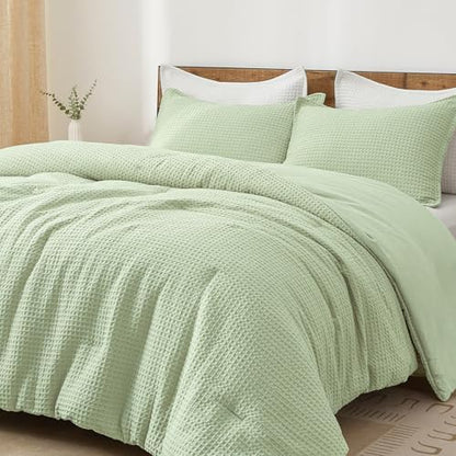 PHF Ultra Soft Waffle Comforter Set 3 Pieces King, Sage Green