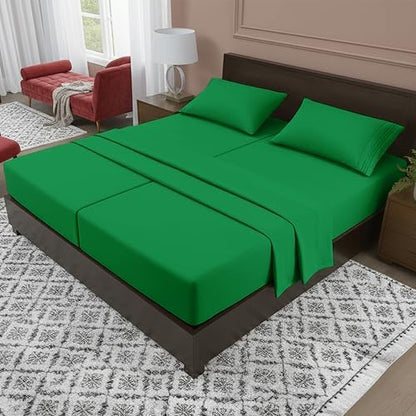 Elegant Comfort Luxury 5-Piece Bed Sheet Set - Luxury Bedding 1500 Premium Hotel Quality Microfiber, Wrinkle Resistant Cool and Breathable, Easy Elastic Fitted, Split King, Emerald Green