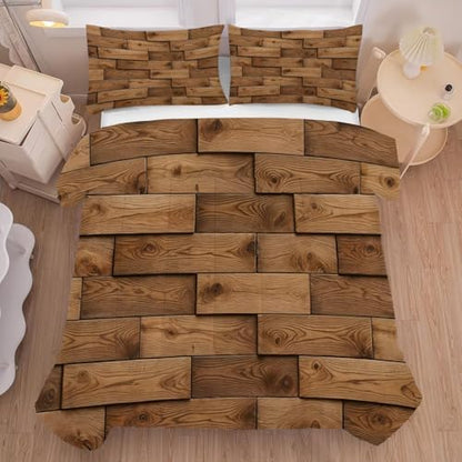 3D Wood Plank Comforter Full/Queen, Rustic Timber Bedding for Boys
