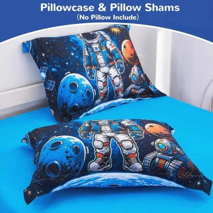 Viviland Kids Bedding Set Twin Size Comforter Sets, Bed in Interstellar Astronaut Cover Set for Children