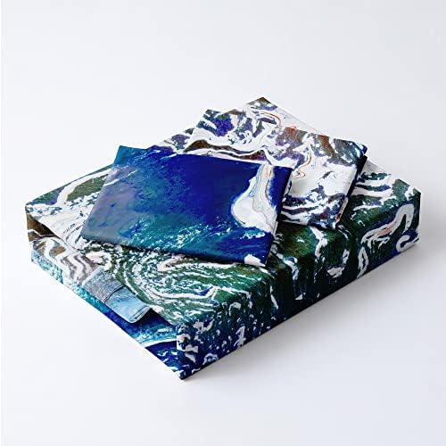 Abstract Art Duvet Cover Set Full Size Blue with Pink Creative Hand Painted Pattern Comforter Covers Fashion Marble Bed Set Abstract Deco