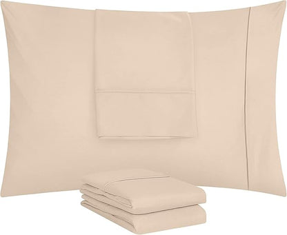 Utopia Bedding Standard Pillow Cases - 4 Pack - Envelope Closure - Soft Brushed Microfiber Fabric - Shrinkage and Fade Resistant Pillow Covers Standard Size 20 X 26 Inches (Standard, Beige)