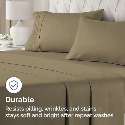 Standard Pillow Cases Set of 4 - Ultra Soft Hotel Quality Pillowcase Covers - Comfy Cozy Bedding for Women, Men, Kids & Teens - Machine Washable Pillow Protectors - 4 Piece Set - Standard Size Khaki