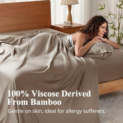 Bamboo Viscose Sheet Set Twin Size, Cooling Sheets Bed Set 3pcs