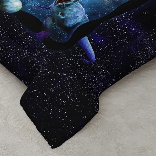 AILONEN Space Galaxy Dinosaur Bedding Set, Purple Dreamy Nebula Dinosaur Queen Size Bedding Sets for Boys Girls,Dino Roar Planet Pattern Soft Breathable Quilt Set 3Pcs(1 Comforter + 2 Pillowcase)