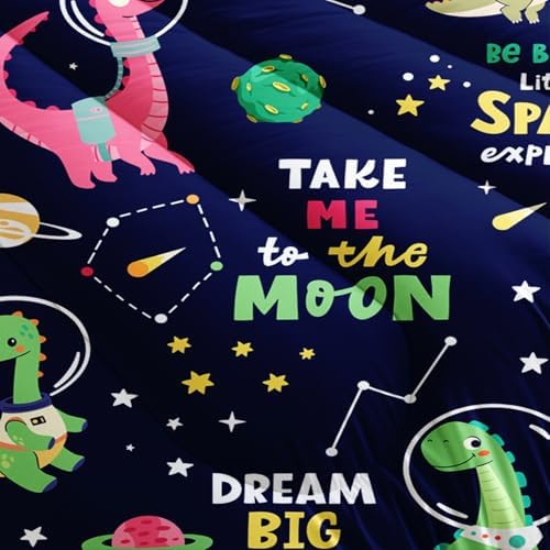 Dinosaurs in Space Twin Comforter Set，Twin Size Bedding Set for Boys Dinosaurs，with 1 Comforter with 2 Pillow Case