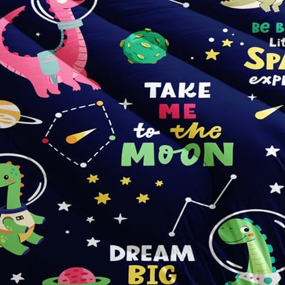 Dinosaurs in Space Twin Comforter Set，Twin Size Bedding Set for Boys Dinosaurs，with 1 Comforter with 2 Pillow Case