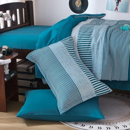Cottolester Kids Comforter Sets,Teal Green Striped Comforter Set Twin Size