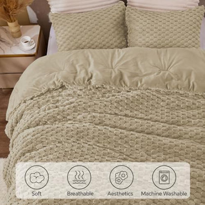 BEDELITE Fluffy King Size Comforter Set, Taupe Fleece Bed Set 3 Pieces