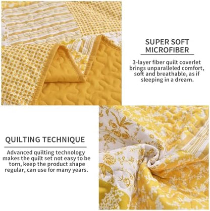 Mybedsoul Yellow Boho Quilt Set Full Size, Patchwork Quilt Bedding Set