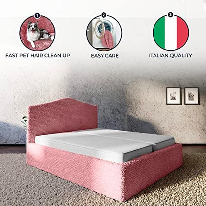 PAULATO BY GA.I.CO. Stretch Headboard and Frame Slipcover – Soft Bi-Elastic 1-Piece Bedframe Cover – Furniture Protector Machine Washable – Coral Pink (Full/Queen 55"-71" Wide)