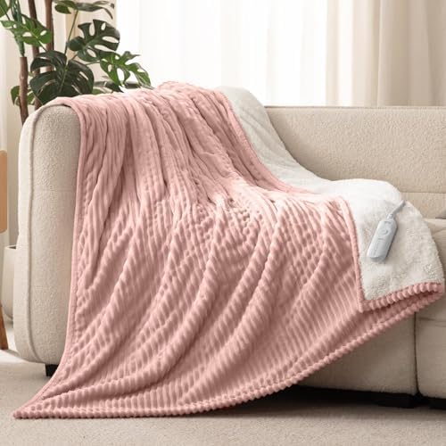 Reaks Heated Throw Blanket, 5 Heat Levels, 3 Hours Auto-Off, 50"x60", Pink